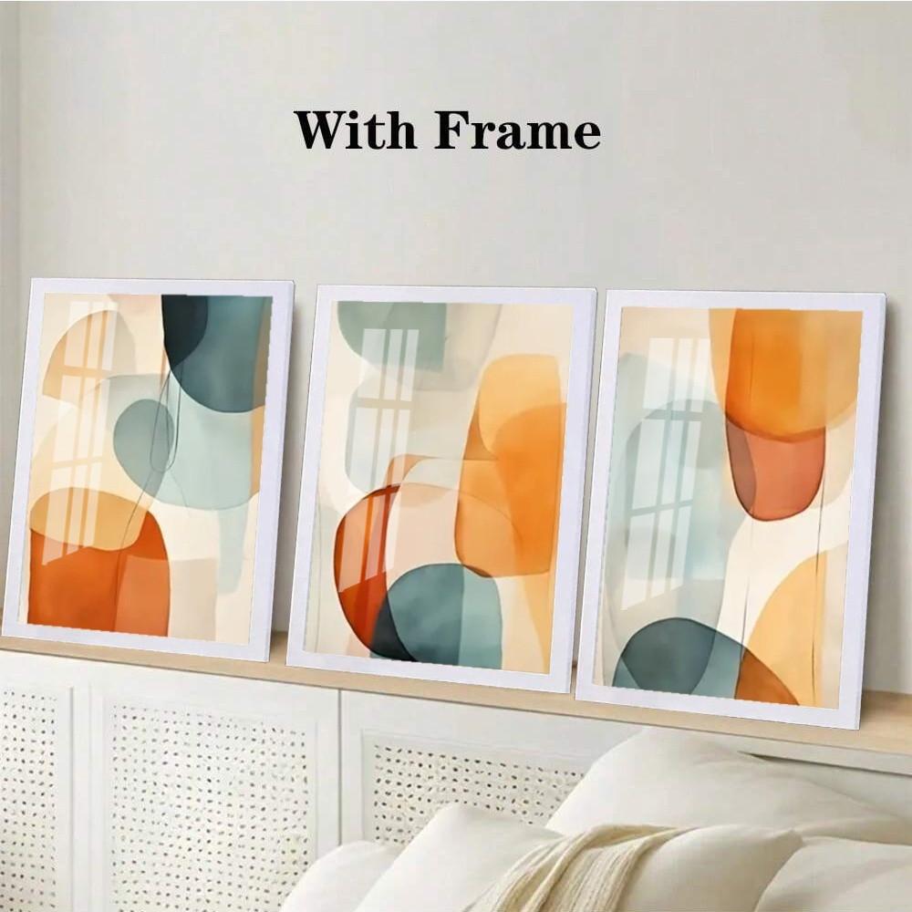 3 Pieces Optional Wooden Frame Colorful Abstract Simple Canvas Painting Wall Poster Bohemian Modern Wall Decor Spring Decor Interior Office Home Room Decor Color Accurate Reproduction Hanging Painting Study Office Wall Painting