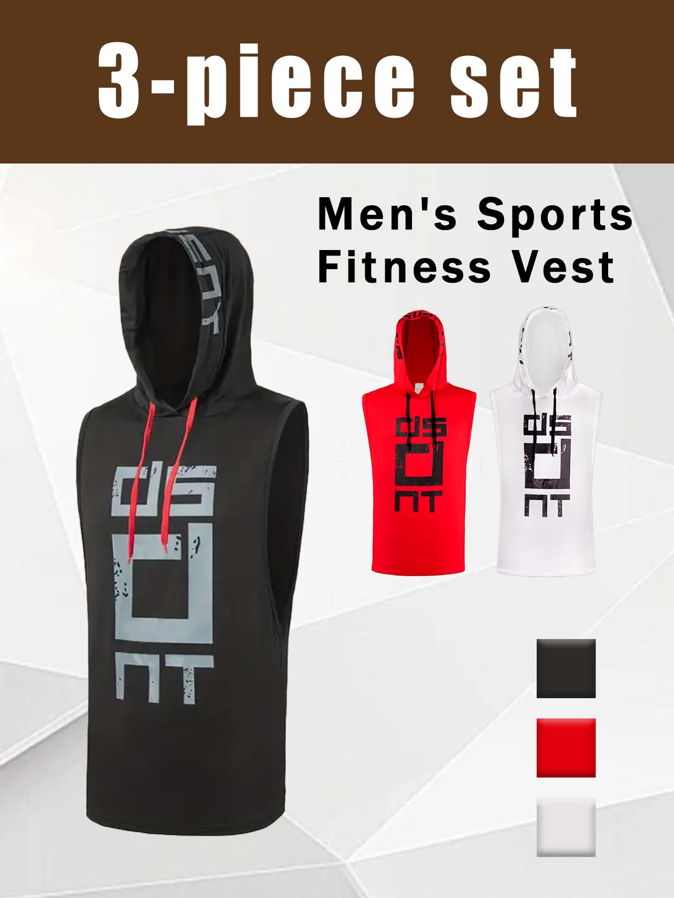 Men's High Stretch Quick Dry Hooded Gym Tank Top - Breathable Sleeveless Gym Shirt with Bold Monogram Print, Moisture Wicking Basketball Running Casual Wear, Machine Washable, Casual Athletic Wear |Outdoor fun，Gym Accessories Workout ClothesFathersdaygift