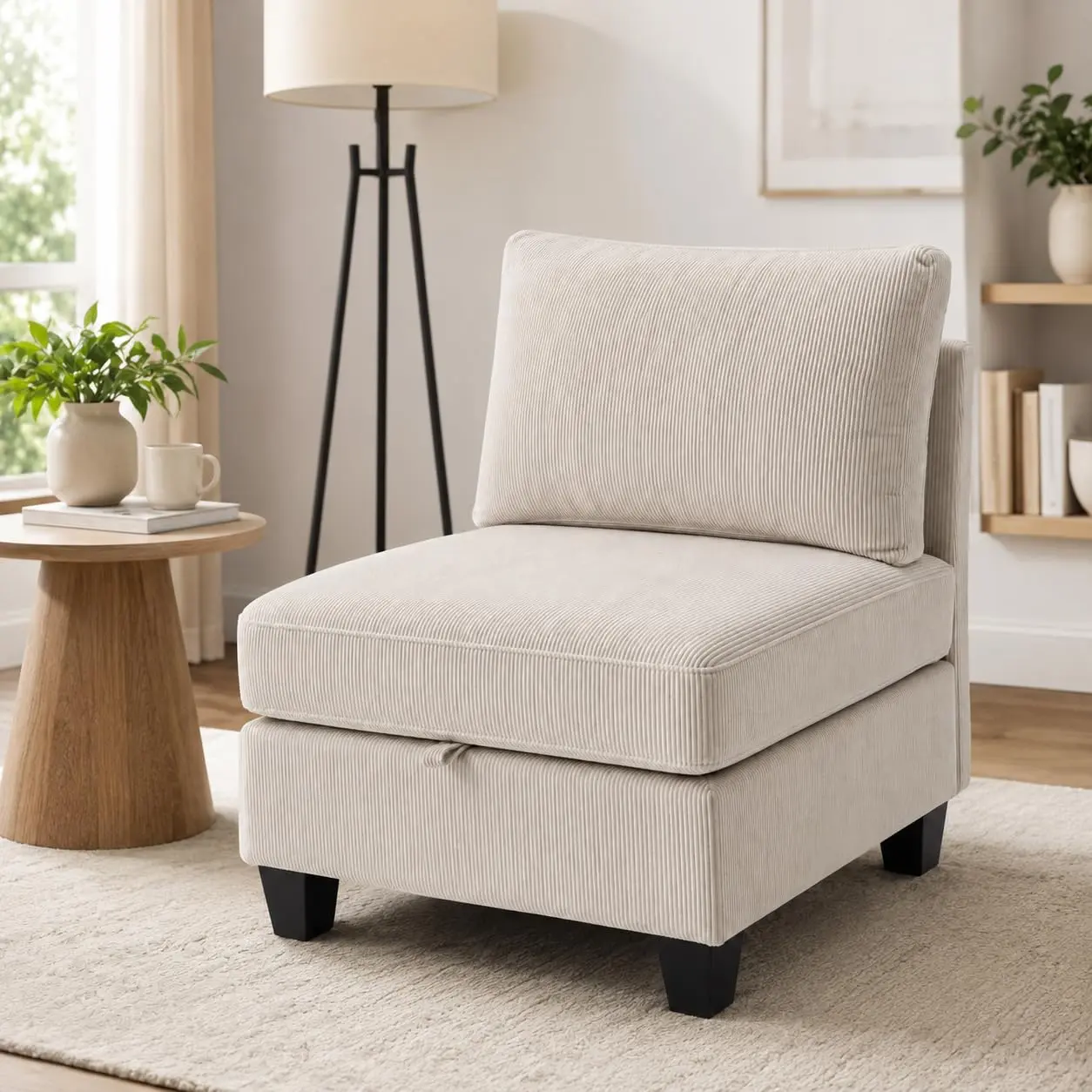 Garvee Linen Beige Modular Sofa Chair, Single Seat Accent Couch for Living Room
