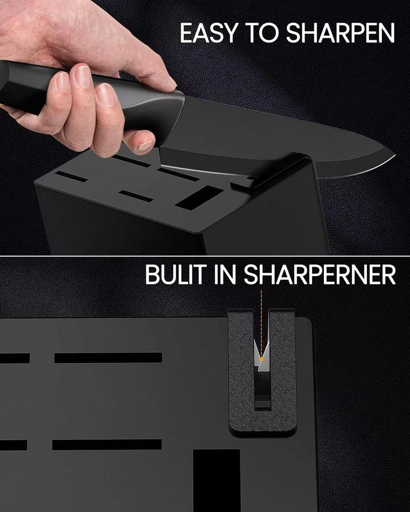 XBJ Knife Set with Knife Block, 15-Piece Rainbow Titanium Knife Block Set, Cooking Steak Knife Set with Black Handles.