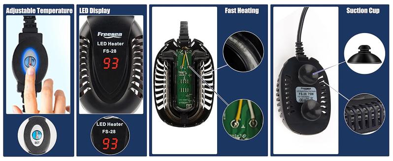 FREESEA Aquarium Fish Tank Heater: 50W Small Submersible Turtle Heater with Adjustable Temperature External Controller for Betta | Saltwater | Freshwater | 1-10 Gallon Small Betta Fish Tank Heater with Thermometer Mini Submersible Aquarium Heater