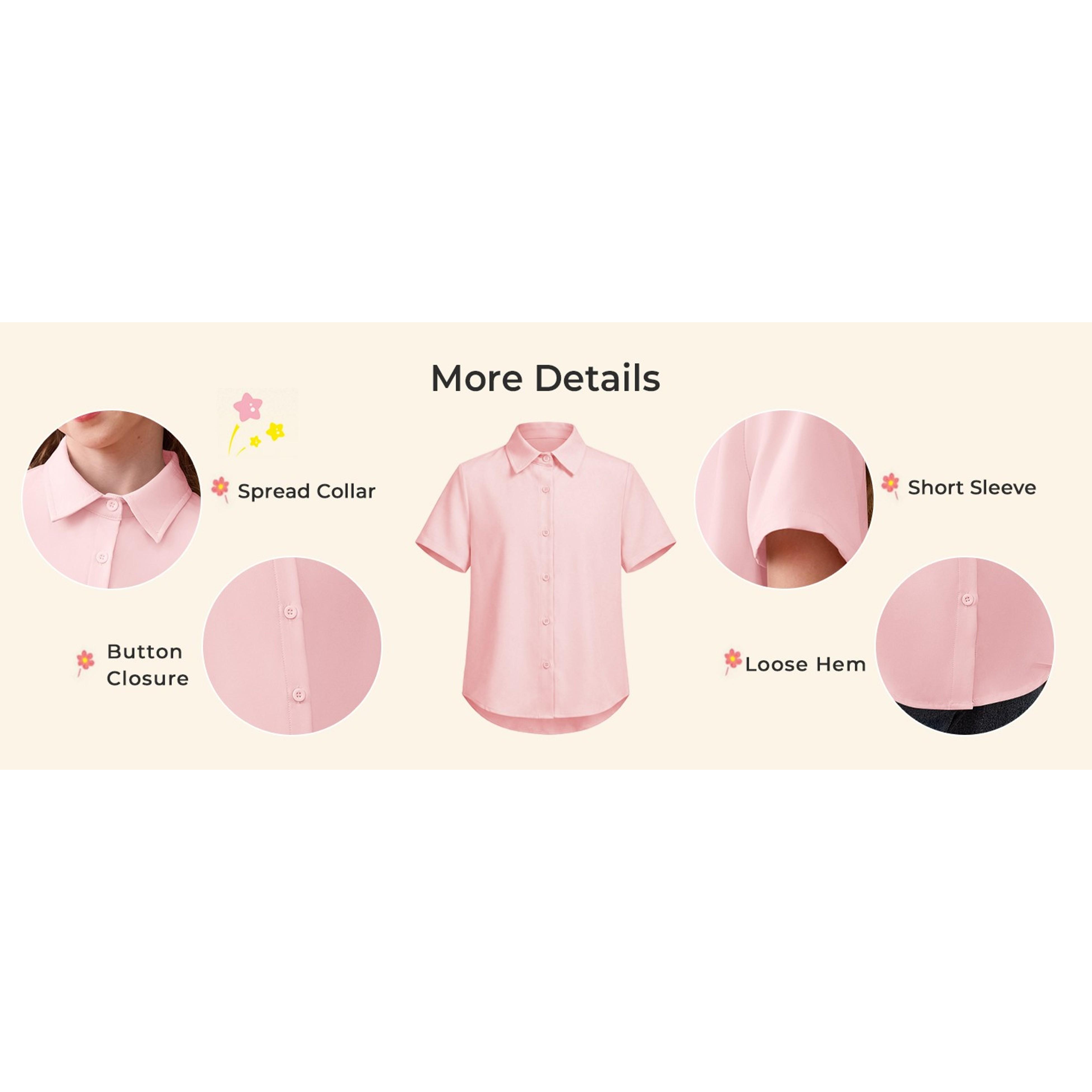 Girls Button Down Short Sleeve Dress Shirts for 5-14 Years(Gift)