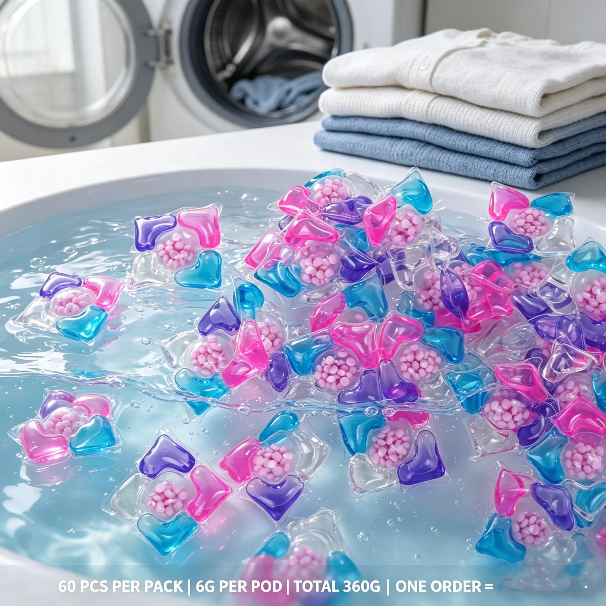 60-Pack Five-In-One Laundry Detergent Pods, Long-Lasting Scent Lavender, 5D Laundry Liquid Balls, Multi-Function Washing Gel Beads