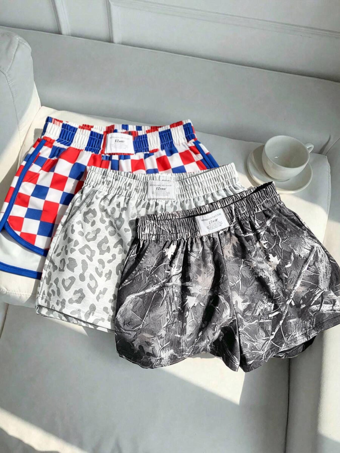 Women's Summer Leopard and Plaid Print Athleisure Casual Shorts, Comfortable Loose-Fit Athletic Bottoms for Yoga and Daily Activities