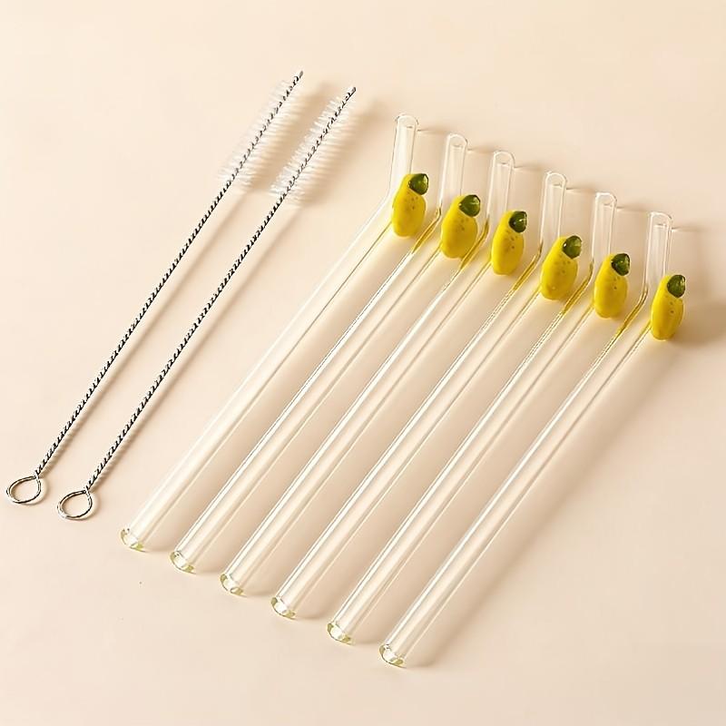 5-Piece Set Reusable Glass Straws with Cleaning Brush, Heat-Resistant Borosilicate, Dishwasher Safe, Ideal for Smoothies, Cocktails, Juices