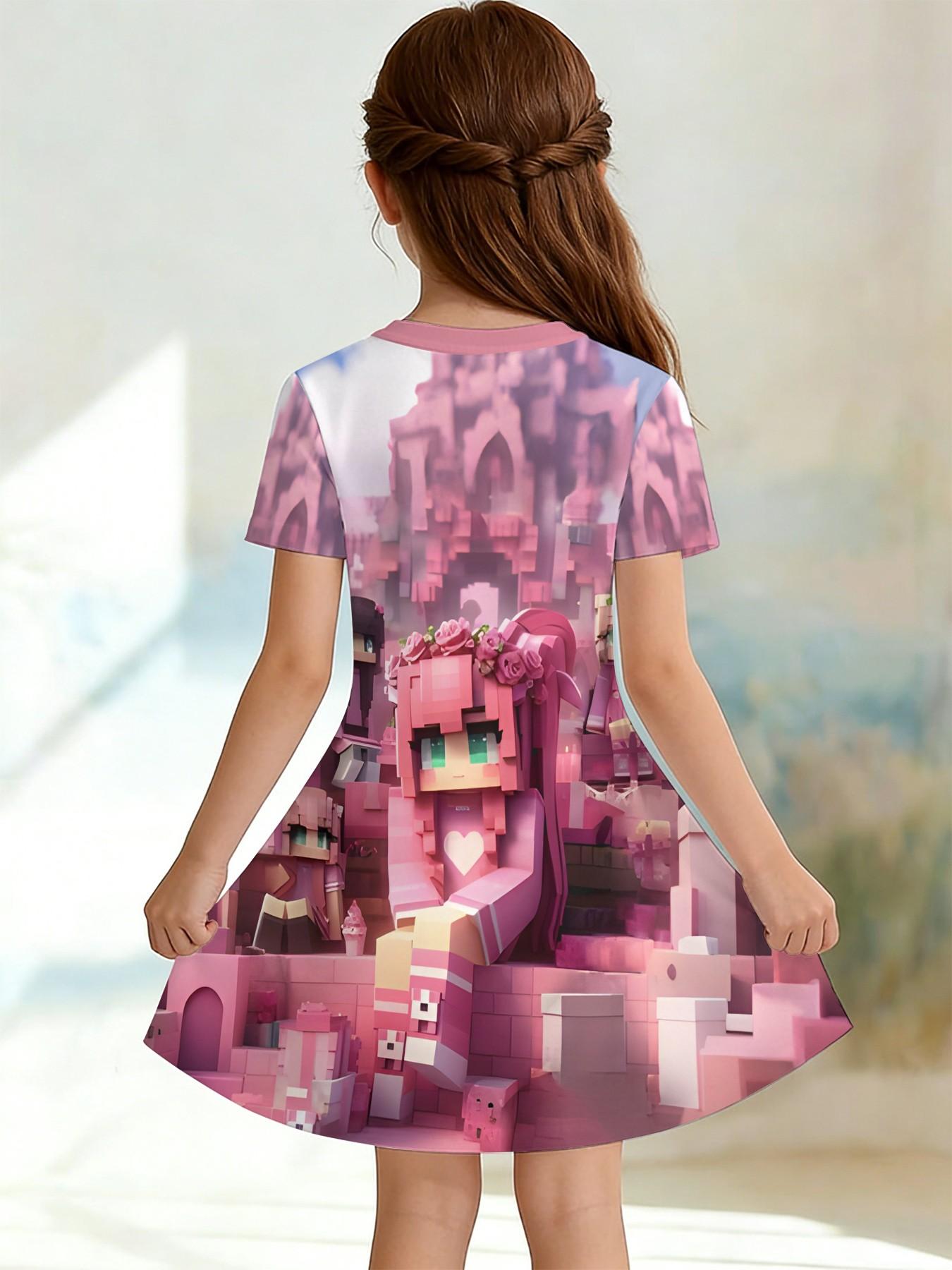 Trendy Girls' Idol Print Dress, Casual Short Sleeve Party, Perfect Birthday & Holiday Gift, Kids Fashion Apparel