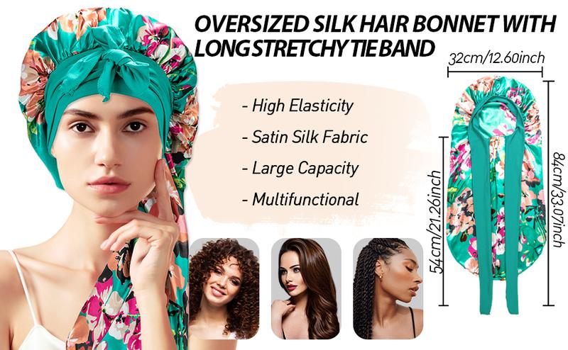 【Valentinesdaygift】Braid Bonnet for Black Women - 3 Pack Large Braid Bonnet, Perfect for Long Curly Hair and Braids Elastic Heatless Haircare (Black&Blue&Flower)