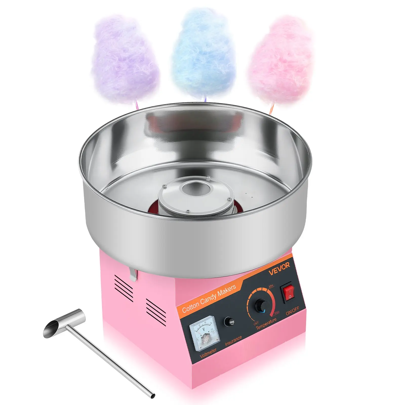 【toolupgrade】VEVOR Cotton Candy Machine Commercial, 1000W Electric Candy Floss Maker, Easy Use with 15 inch Stainless Steel Bowl and Sugar Scoop, Makes Hard Candy for Home Kids Birthday, Family Party, Pink