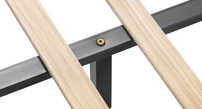 Allewie Queen Size Platform Bed Frame with Iron Piece Decor, Faux Leather Upholstered Bed with Curved Adjustable Headboard, Wooden Slats Support, No Box Spring Needed, Modern Style, White