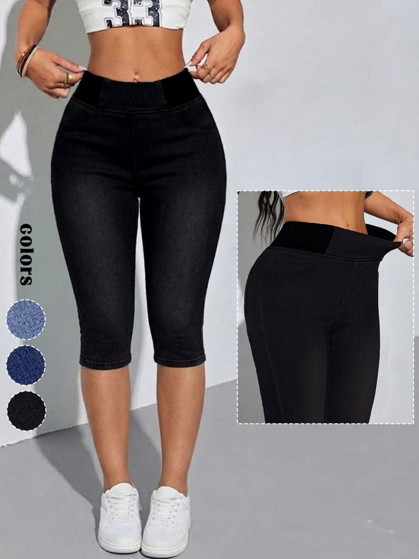 GILIPUR Women's Solid Color Mid-Rise Stretch Denim Capri Pants, Elastic Waistband Slim Fit Skinny Capris Jeans, Casual Comfortable Pull On Jean Trousers for Summer, Daily & Outdoor TChic GILIPUR Women's Solid Color Mid-Rise Stretch Denim Capri Pants, Elastic Waistband Slim Fit Skinny Capris Jeans, Casual Comfortable Pull On Jean Trousers for Summer, Daily & Outdoor TChic