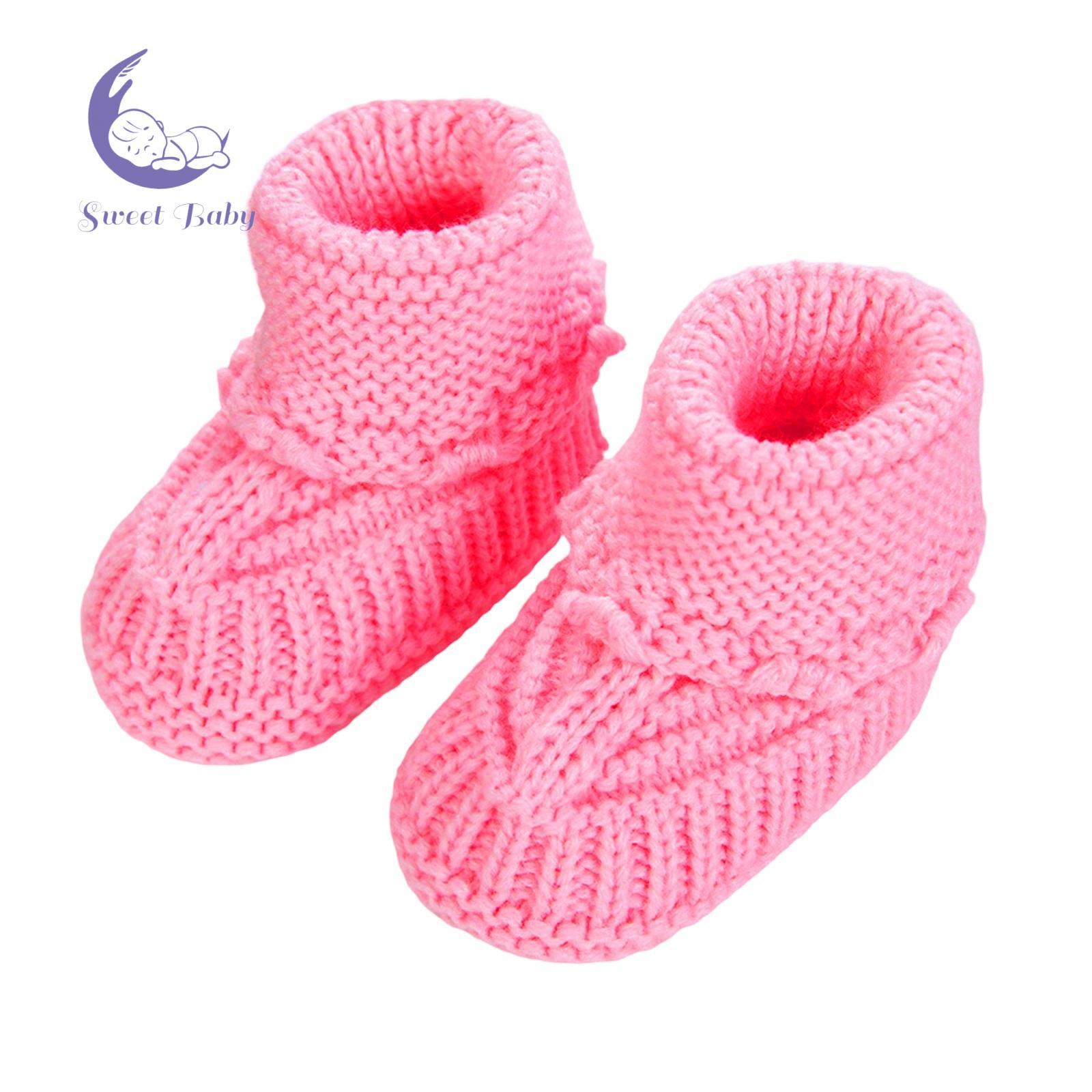 Cute Baby Knitted Cotton Blend Booties - Knitted Shoes for 0-6 Months Boys & Girls, Soft-Sole Winter & Fall Walking Shoes