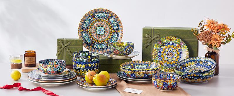 vancasso 24/18/12 Pieces Dinnerware Sets, Plates and Bowls Set, Porcelain Dishes Set for 4/6, Microwave and Dishwasher Safe, Scratch Resistant, Bohemian Style Dining Ware, Series SIMI Tableware vancasso 24/18/12 Pieces Dinnerware Sets, Plates and Bowls Set, Porcelain Dishes Set for 4/6, Microwave and Dishwasher Safe, Scratch Resistant, Bohemian Style Dining Ware, Series SIMI Tableware