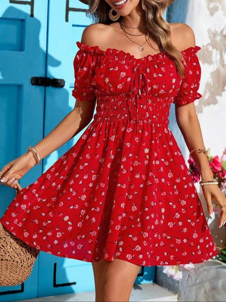 Women's Floral Print Off Shoulder   Dress, Elegant Fashion Casual Short Dress for Daily Outdoor Wear, Casual Everyday Wear, Women Dress for Summer