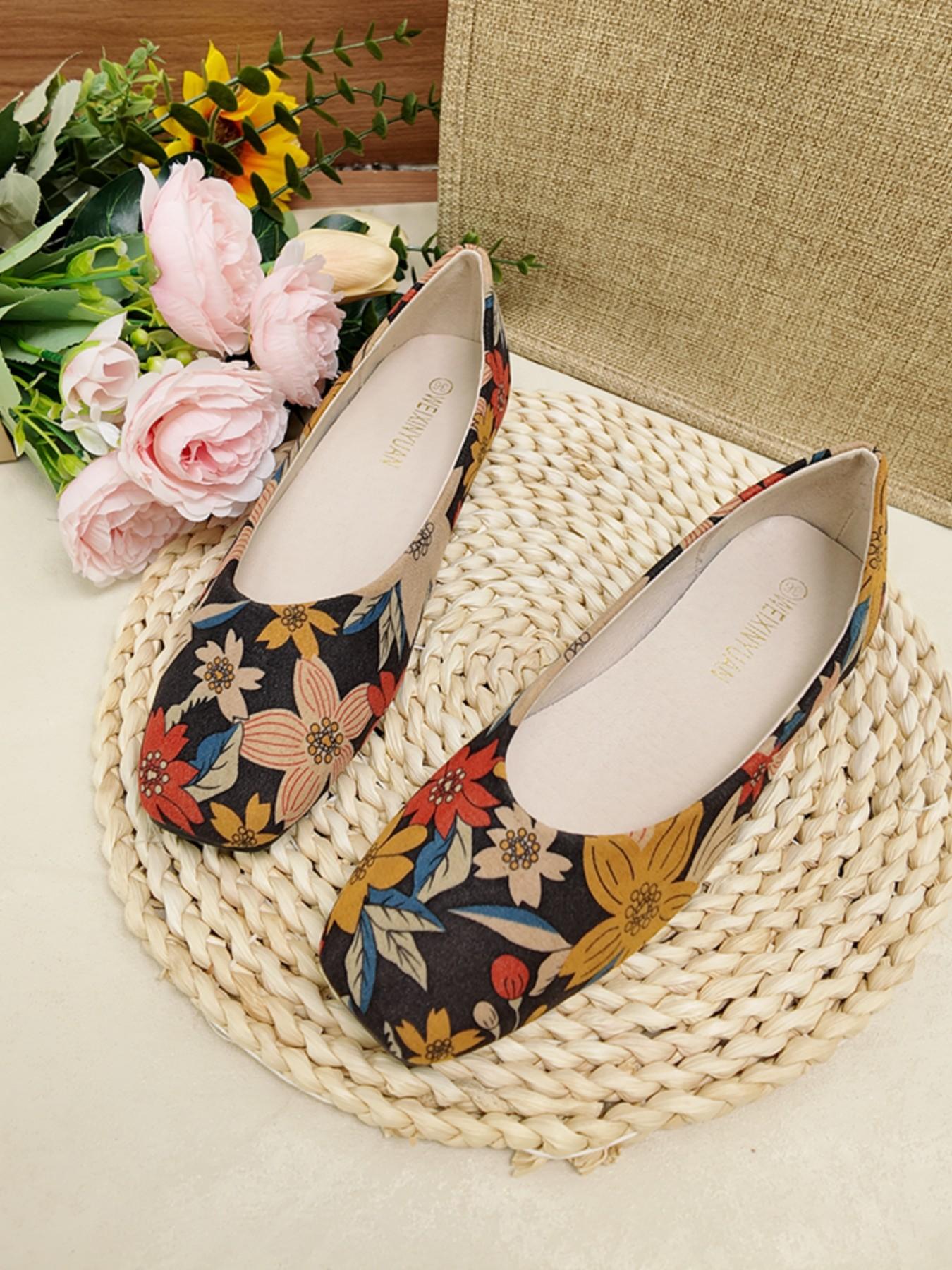 2026 Spring Summer New Square Toe Floral Low Top Shoes for Women, Soft Sole Casual Slip-On, Comfortable for All Seasons