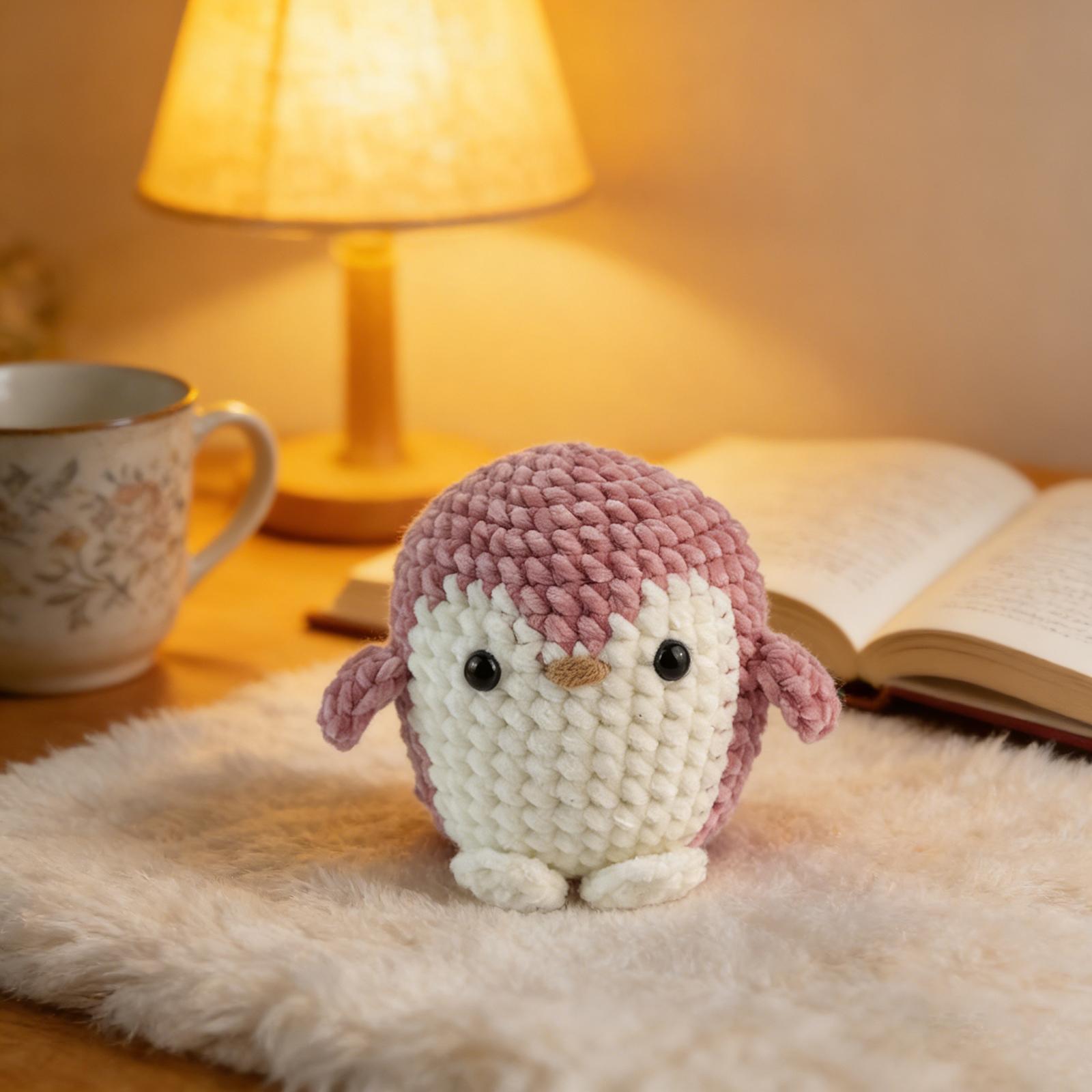 Beginner DIY Crochet Kit, Cute Shiny Plush Penguin, Easy to Learn, Perfect for Doll Gifts, Stress Relief, Knitting Learning, Includes Video Tutorial