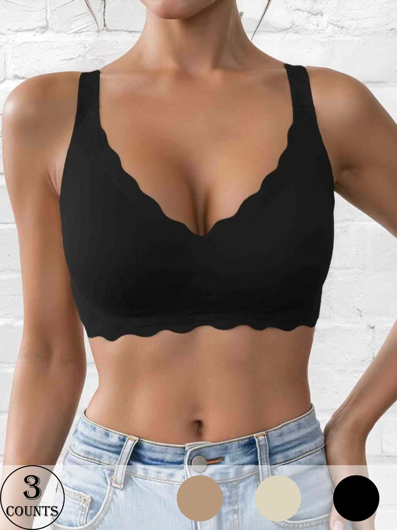 Women's Seamless Supportive Wireless Backless Bra, Adjustable Wide Straps, Comfortable Breathable Daily Wear, Ribbed Stripe Design, Seamless Bras, Medium Fit, Ladies Underwear