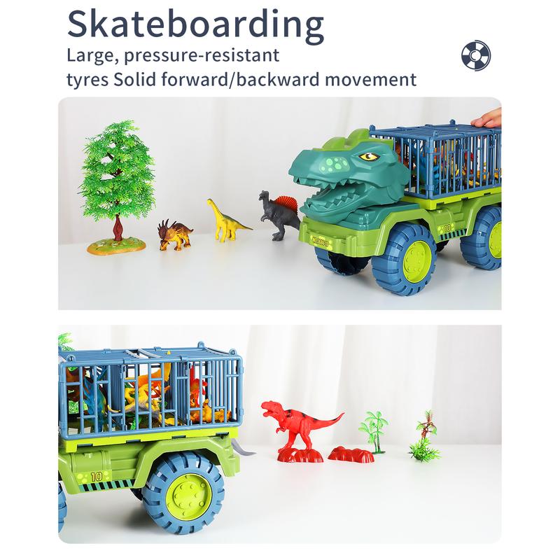 Dinosaur Transport Truck, Tyrannosaurus Rex Toy Car Set, Featuring Simulated Dinosaurs ( Random), Dinosaur Eggs, Trees, and Maps,Gift for Boys and Girls 3-5 Years