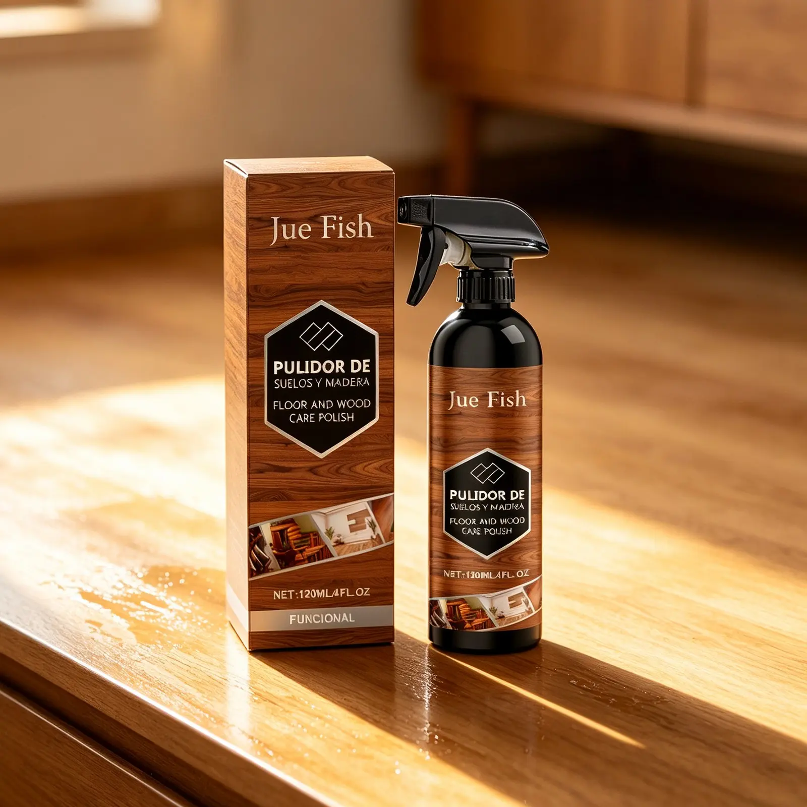 Jue Fish Wooden Floor Care Agent 120ML, Gentle Cleaning Polish Brightening, Suitable for Wood Floors, Contains 1,2-Hexanediol