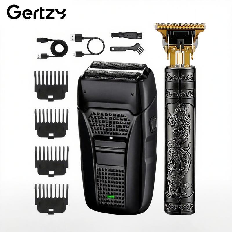 Men's Electric Razor 2-in-1 - Gold Trimmer & Shaver, USB Rechargeable for Precision Sideburn & Facial Grooming - Portable Travel Design - Perfect Father's Day Gift