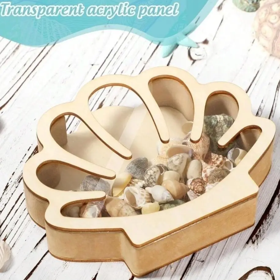 1pc Shell Shape Wooden Collectible Box, Desktop Decoration, Handmade Wood Craft, Memorial Gift, Unique Ornament, Natural Material Design, Decorative Boxes
