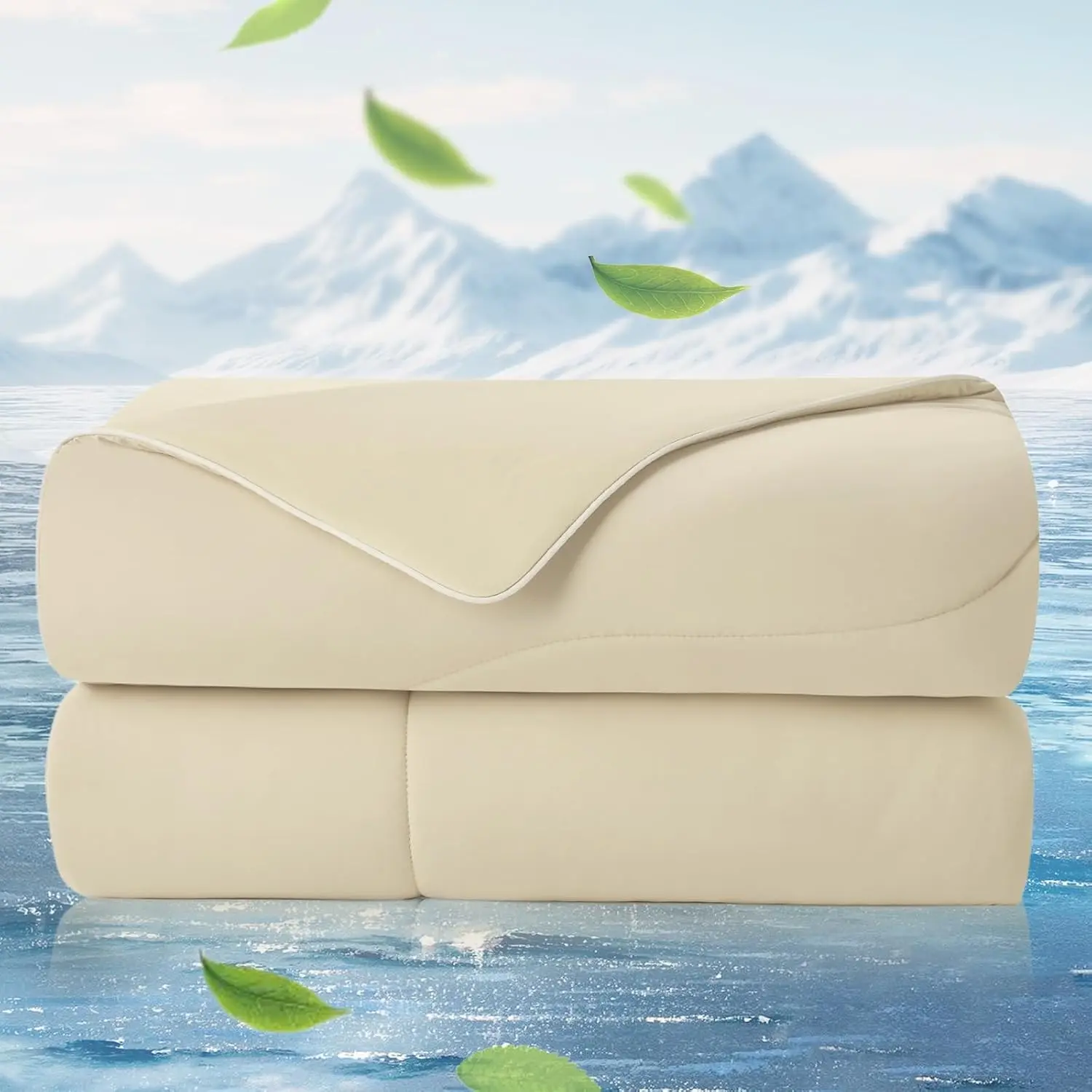 Cooling Comforter Queen Size x Sorona® Viscose Natural Fiber, Reversible Silky Smooth Cooling Blanket with Q-Max＞0.45 for Hot Sleepers & Night Sweats, Khaki, 90"x90"