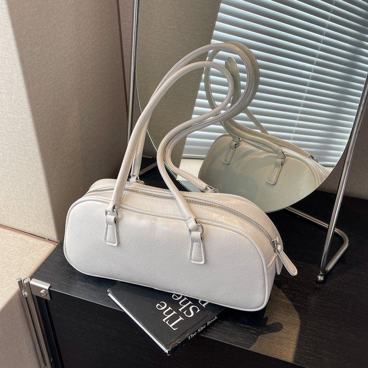 Vintage Waxed Leather Bowknot Baguette Bag, Luxury Commute Underarm Shoulder Bag, Versatile Texture Handbag, Korean Style Ins Fashion Bag for Women