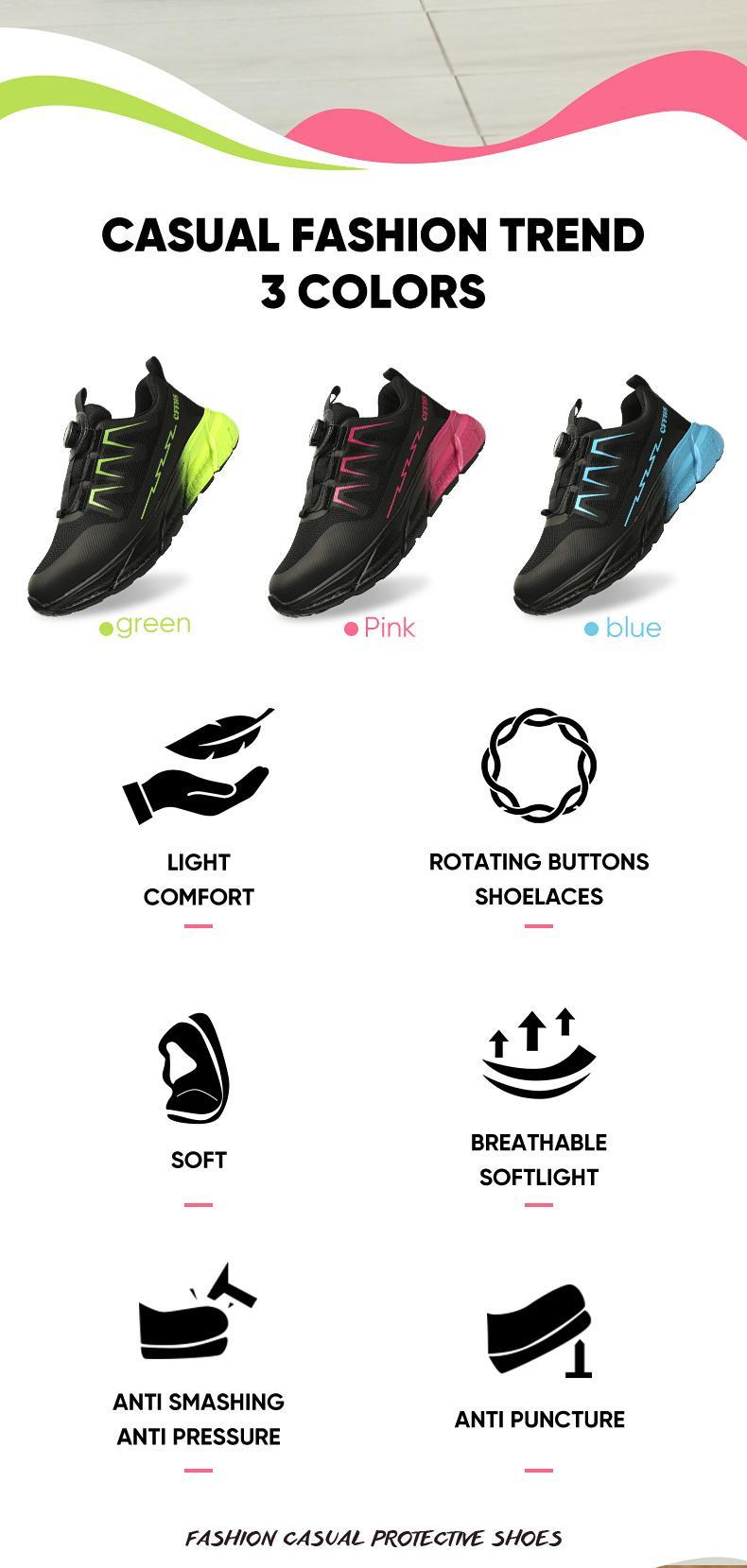 Women's Work Shoes Stylish Breathable Safety Anti-Smash Anti-Puncture Labor Protection Shoes Size 7-12