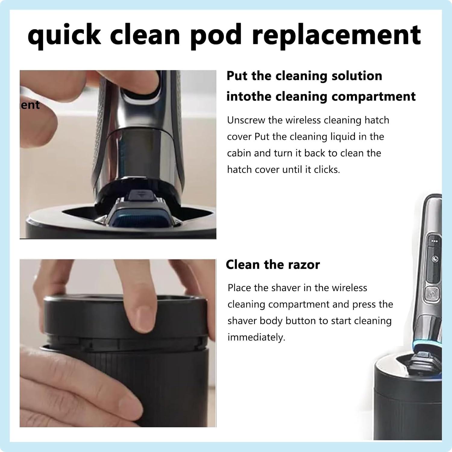 Quick Clean Pod Replacement Cartridge for Philips Norelco, 1-2 Pcs, 160ML Efficient Cleaning Solution, Compatible with S5000 S7000 S9000