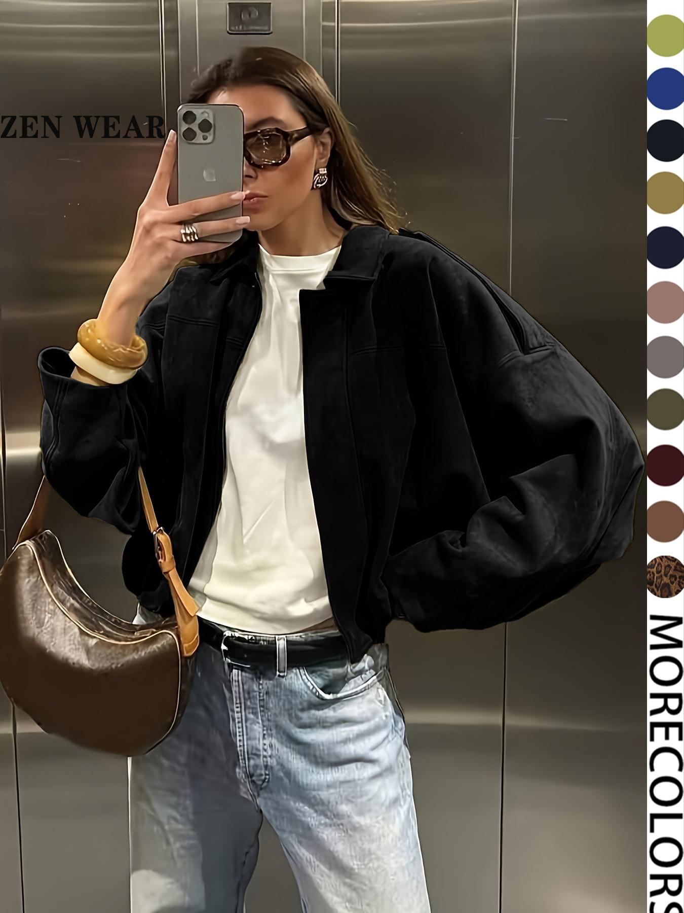 Women's Military Jacket, Army Green Loose Fit Coat For Spring & Autumn