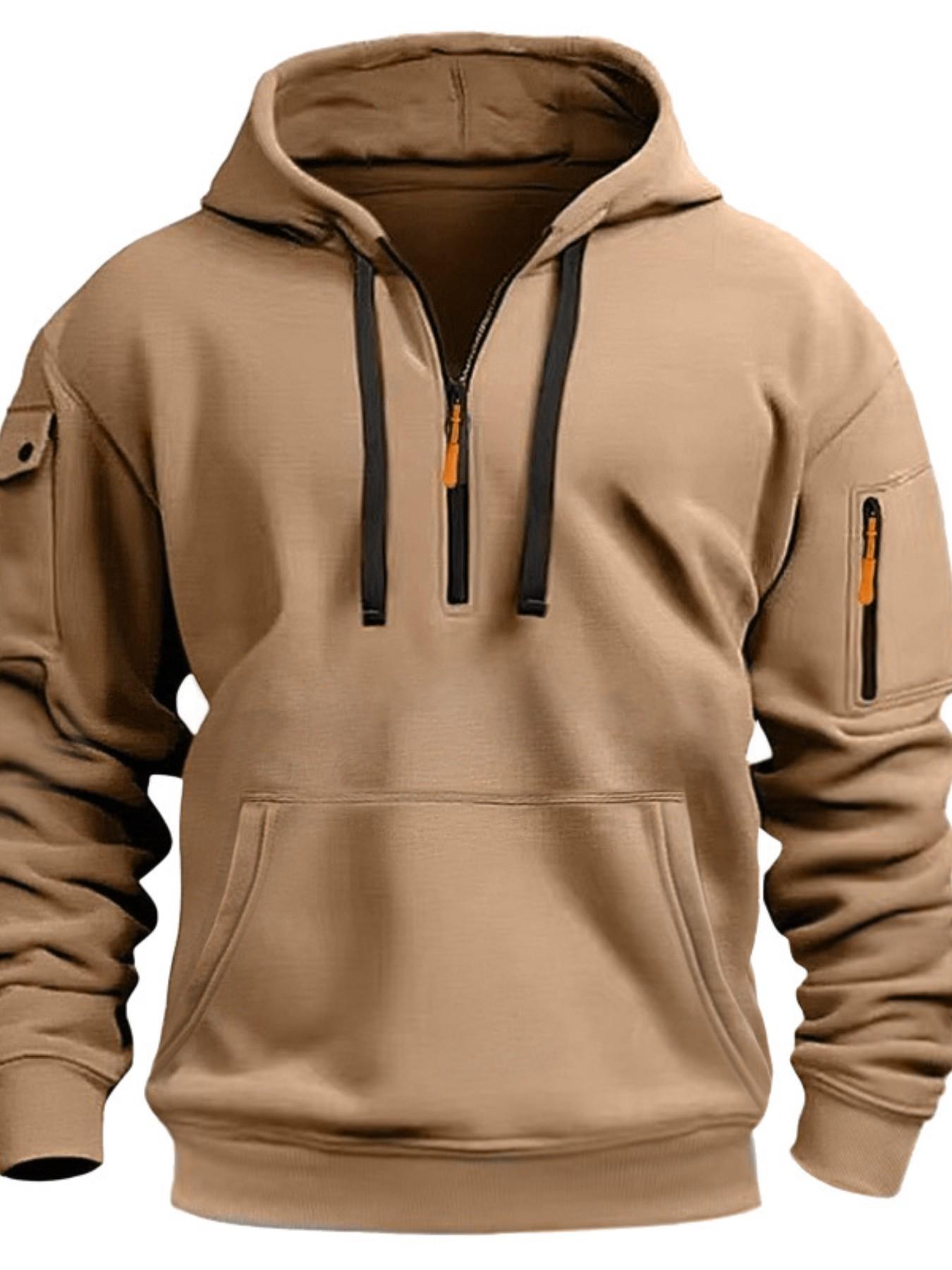 Men's Fall Winter Hooded Sweatshirt, Sporty Fitted Plaid Letter Print, Heavyweight Fleece Pullover, Casual Sports Outerwear