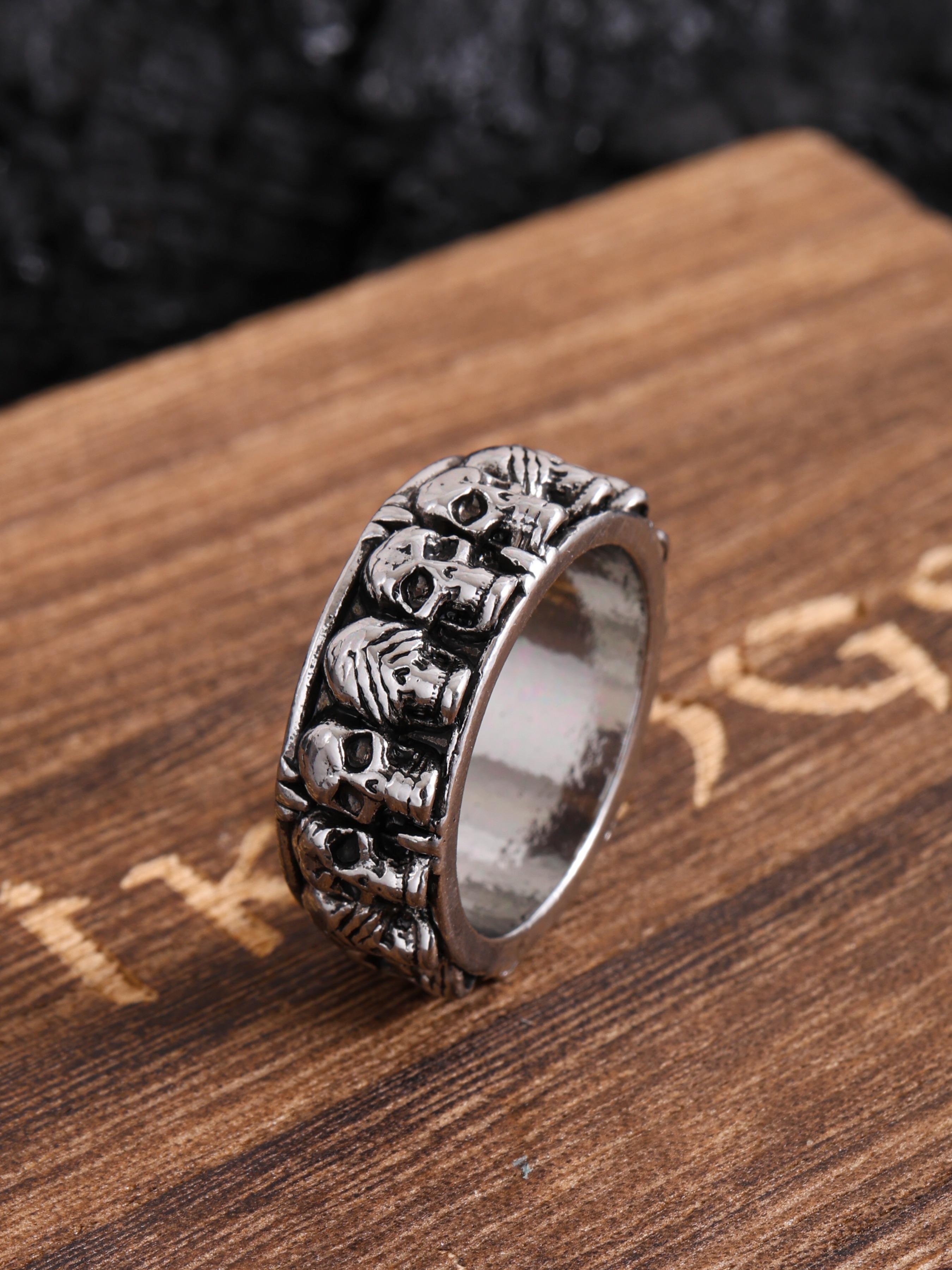 Vintage Distressed Skull Head Punk Hip-Hop Ring Finger Jewelry, Street Style Motorcycle, Unisex Fashion Accessory