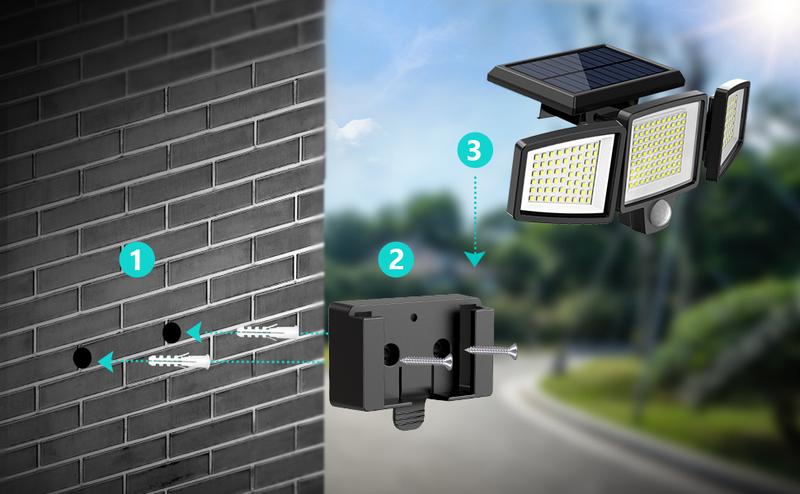 Tuffenough Solar Outdoor Lights 2500LM 210LED Security Lights,3 Heads Dimmable SpotLights with 3 Modes,IP65 Waterproof(1 Packs) Tuffenough Solar Outdoor Lights 2500LM 210LED Security Lights,3 Heads Dimmable SpotLights with 3 Modes,IP65 Waterproof(1 Packs)