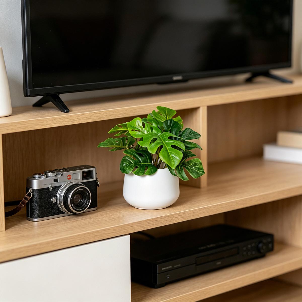 1pc Artificial Monstera Plant in A White Pot, 6-inch Potted Artificial Green Plant, Perfect for Decorating Dining Tables, Home Interiors, and Office Bookshelves. Maintenance-free—no Watering Required.