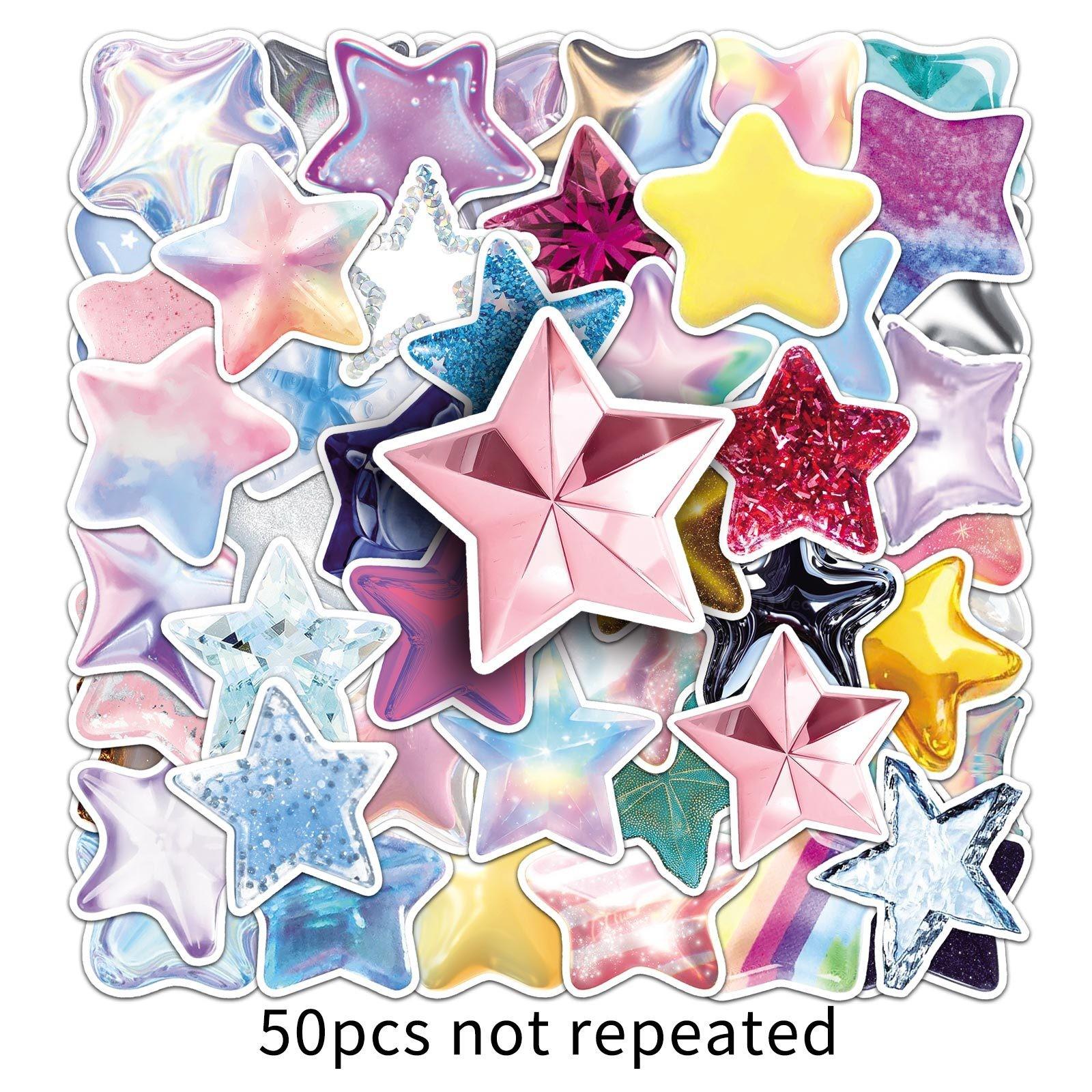 50pcs 3D Star Stickers, Holographic Glitter Star Waterproof Vinyl Decals, Cute Aesthetic Stickers for Laptop, Water Bottle, Luggage, DIY Scrapbook, Journal