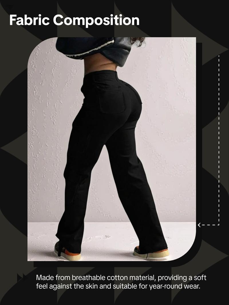 GILIPUR Y2K Women's Plain High Waist Cargo Pants, Street Fashion Comfortable Cargo Pockets Design Trousers for Daily Wear, Ladies Bottoms for All Seasons  Kpop Style Streetwear Pocket Design Lady Loose Clothe,Cotton Clothing