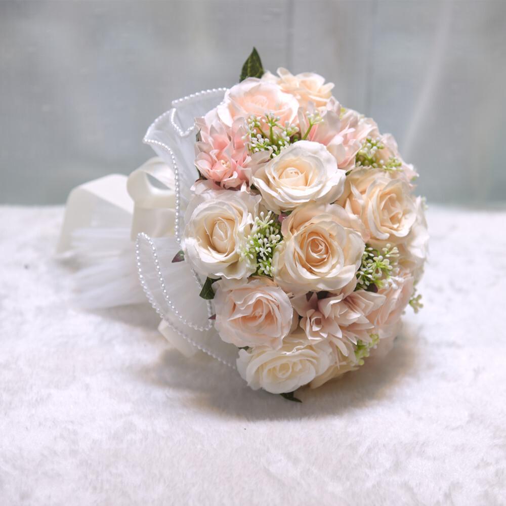 Champagne Color Wedding Rose Plastic Marriage Certifie Bride Bouquet Artificial Flower Photography Props Gift