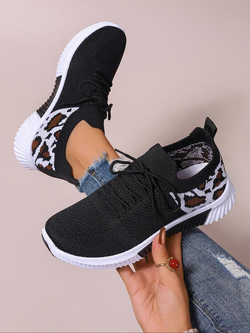 Women's Fashion Leopard Print Lace Up Low Top Sneakers, Casual Comfortable Breathable Sports Running Shoes, All-match Basic Shoes for Daily Wear