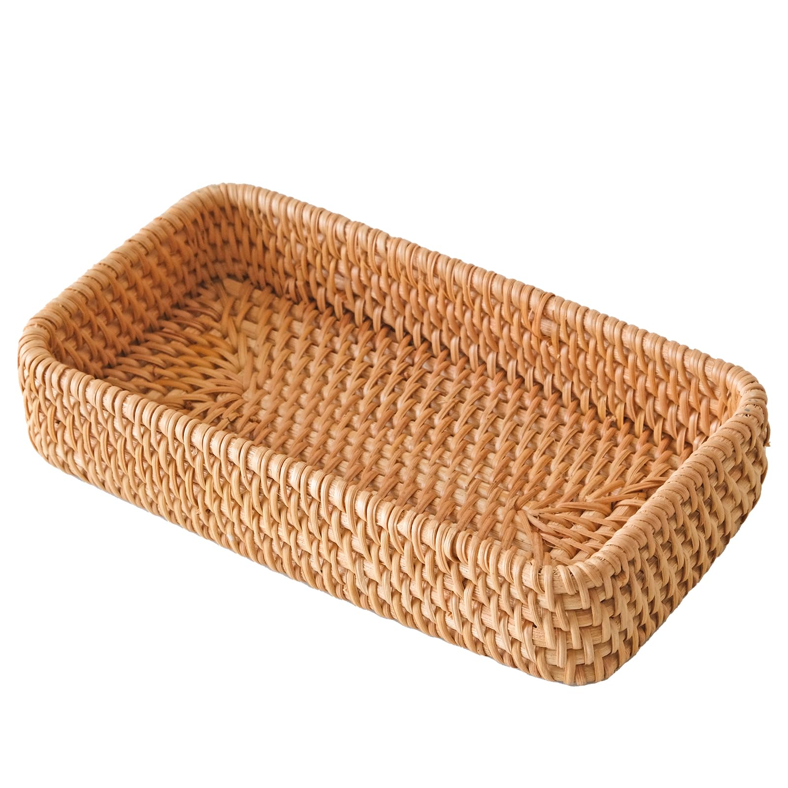 Woven Rattan Serving Tray, Rectangular Wicker Basket, Decorative Serving Tray for Living Room, Coffee Table, Home Organizer for Remote Control, Sundries