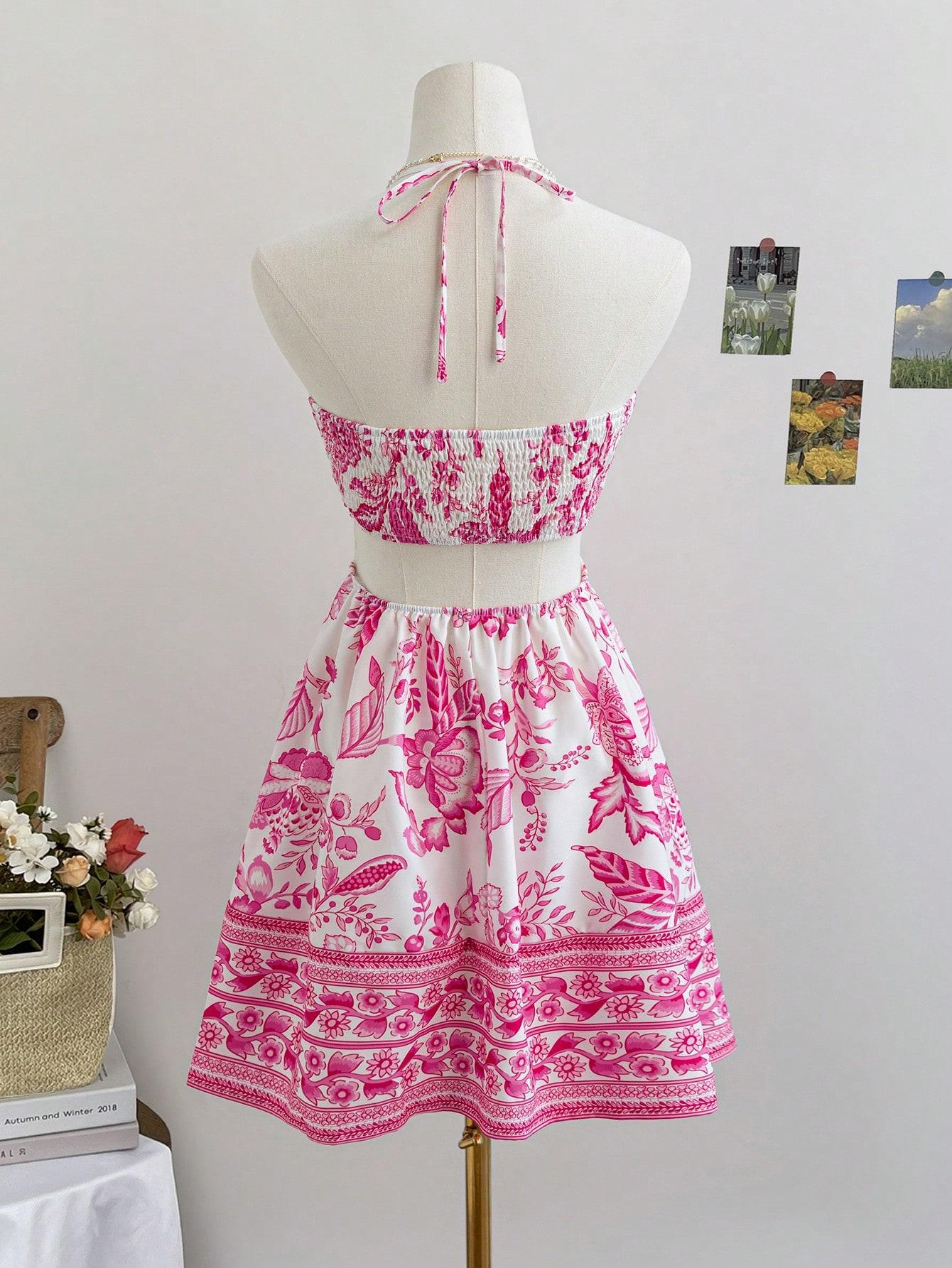 Spring Floral Halter Flowy A Line Dress Cut Out Smocked High Waisted Short Vacation Dress Sundresses Spring Floral Halter Flowy A Line Dress Cut Out Smocked High Waisted Short Vacation Dress Sundresses