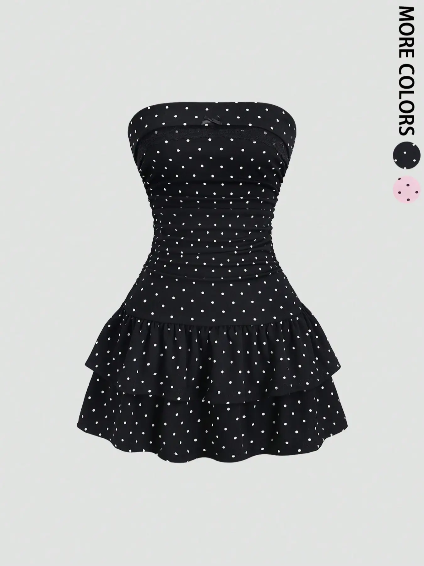 Y2K Vintage Strapless Polka Dot Party Mini Dress, Waist Cinching Tube Dress, Cute Multi-Layer Ruffle Hem, Casual Womenswear for Date, Style, Casual Date Night