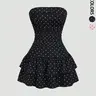 Y2K Vintage Strapless Polka Dot Party Mini Dress, Waist Cinching Tube Dress, Cute Multi-Layer Ruffle Hem, Casual Womenswear for Date, Style, Casual Date Night