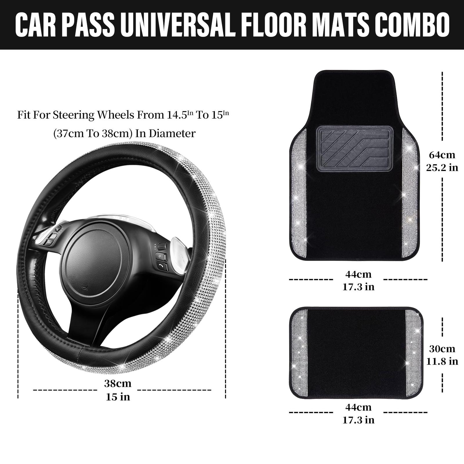 CAR PASS Bling Diamond Leather Steering Wheel Cover 14.5in-15in Floor Mats Shining Rhinestone Carpet Sparkly Glitter Crystal Anti-Slip Pad Fit Automotive SUV Pickup Truck Girl Women, 5pcs Black Sliver CAR PASS Bling Diamond Leather Steering Wheel Cover 14.5in-15in Floor Mats Shining Rhinestone Carpet Sparkly Glitter Crystal Anti-Slip Pad Fit Automotive SUV Pickup Truck Girl Women, 5pcs Black Sliver
