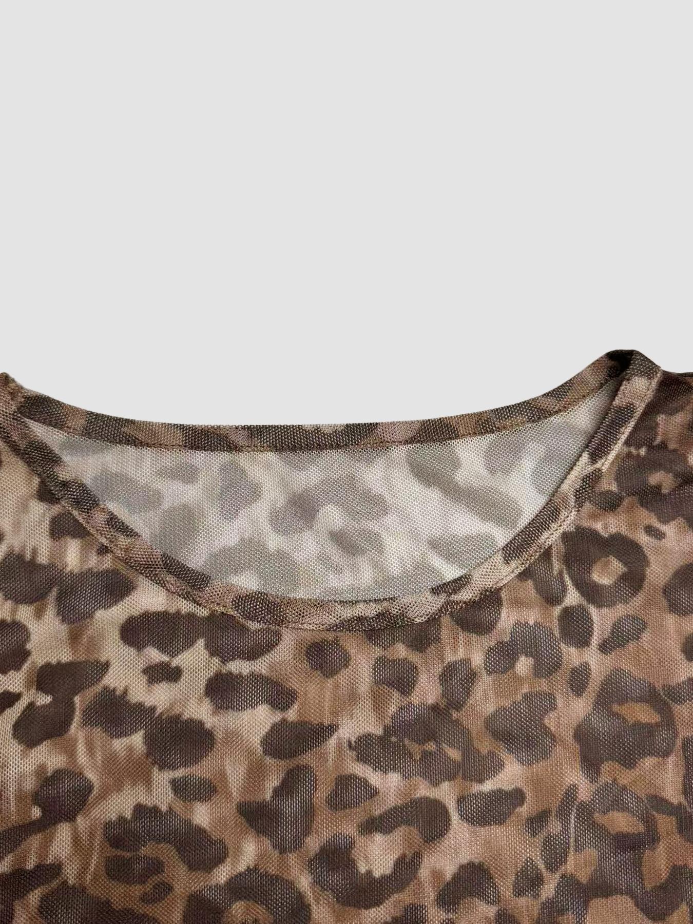 Women's Leopard Print Long Sleeve Slim Fit Round Neck T-shirt, Casual Y2k Style Top for Spring & All Seasons, Perfect for Parties & Daily Wear, Womenswear