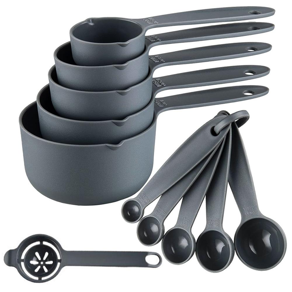 11pcs Plastic Measuring Cups, Spoons and Egg Yolk Separator Divider Set - Kitchen Measuring Tool, Stackable Measure Cup for Liquid & Dry Measuring, Kitchen Gadget for Cooking & Baking, Kitchen Tool | Modern Kitchenware | Durable Plastic