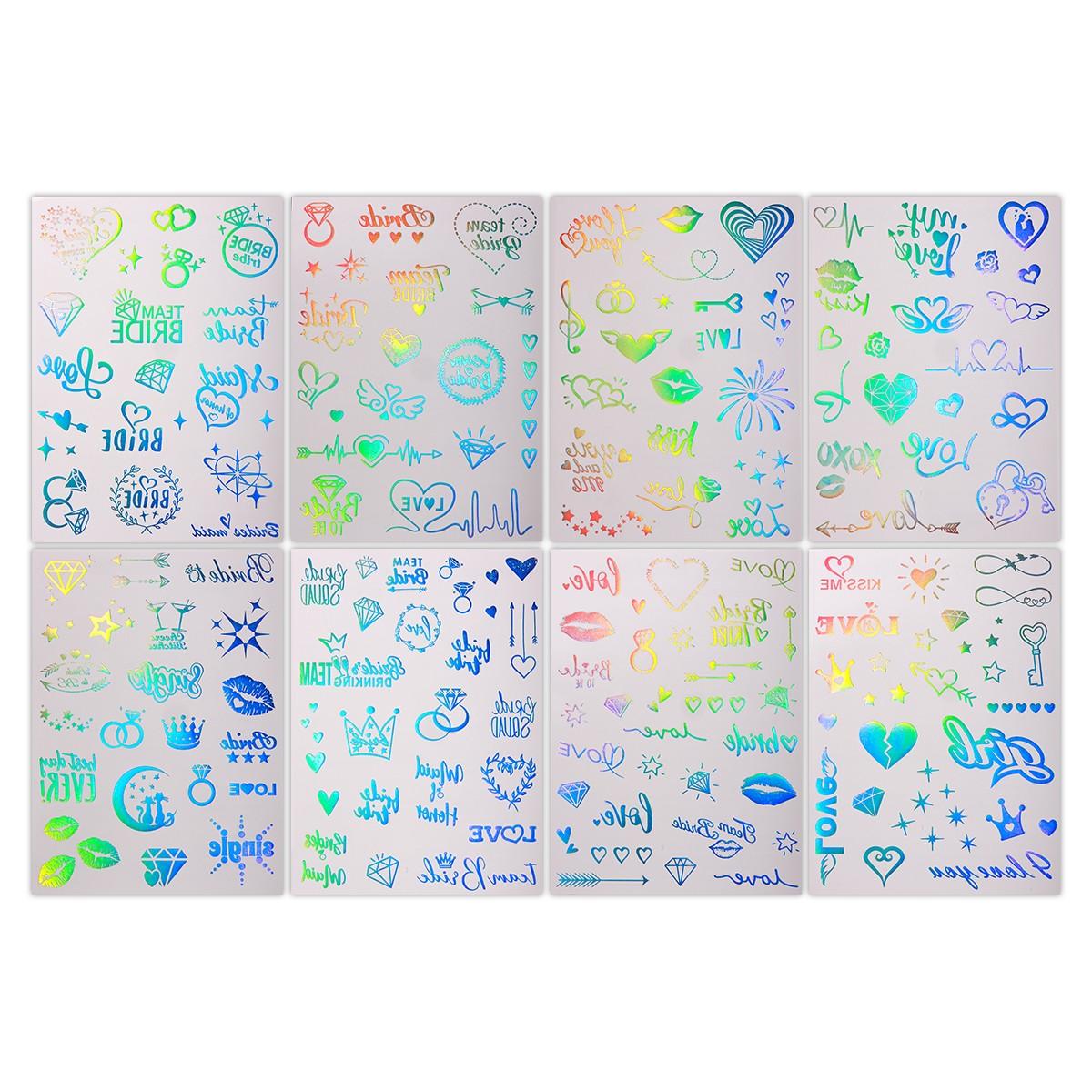 8pcs Sparkly Lip & Heart Laser Tattoos, Temporary Tattoos for Weddings and Parties, Sexy Body Art, Contemporary Style, Patch Form