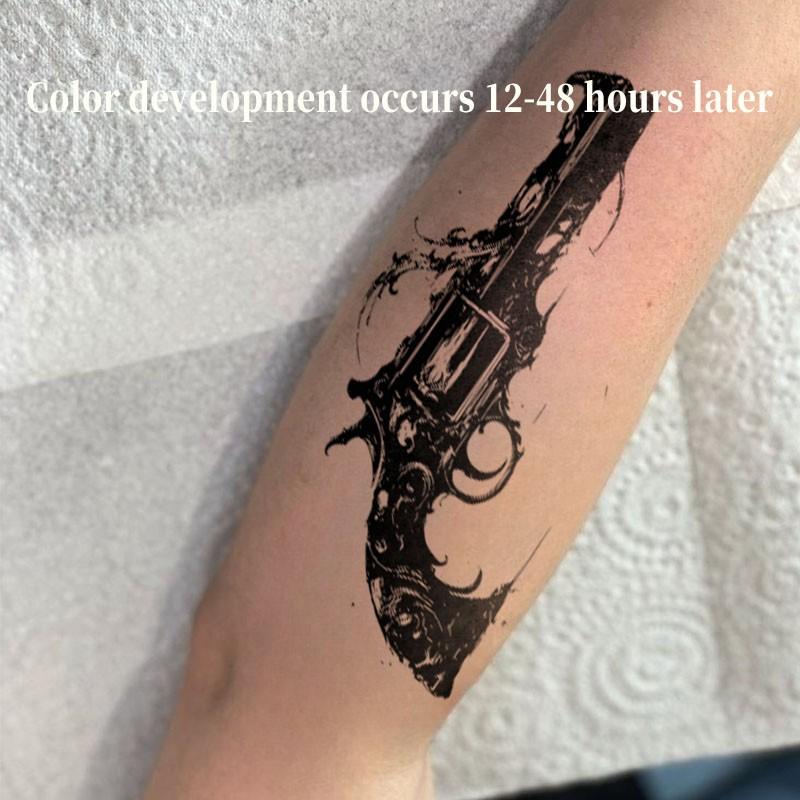 1pcs Street Pistol Herbal Juice Tattoo Sticker Sexy Spicy Girl Temporary Tattoo Back Waterproof Durable Halloween Party Gift Y2K Fake Tattoo for Men and Women