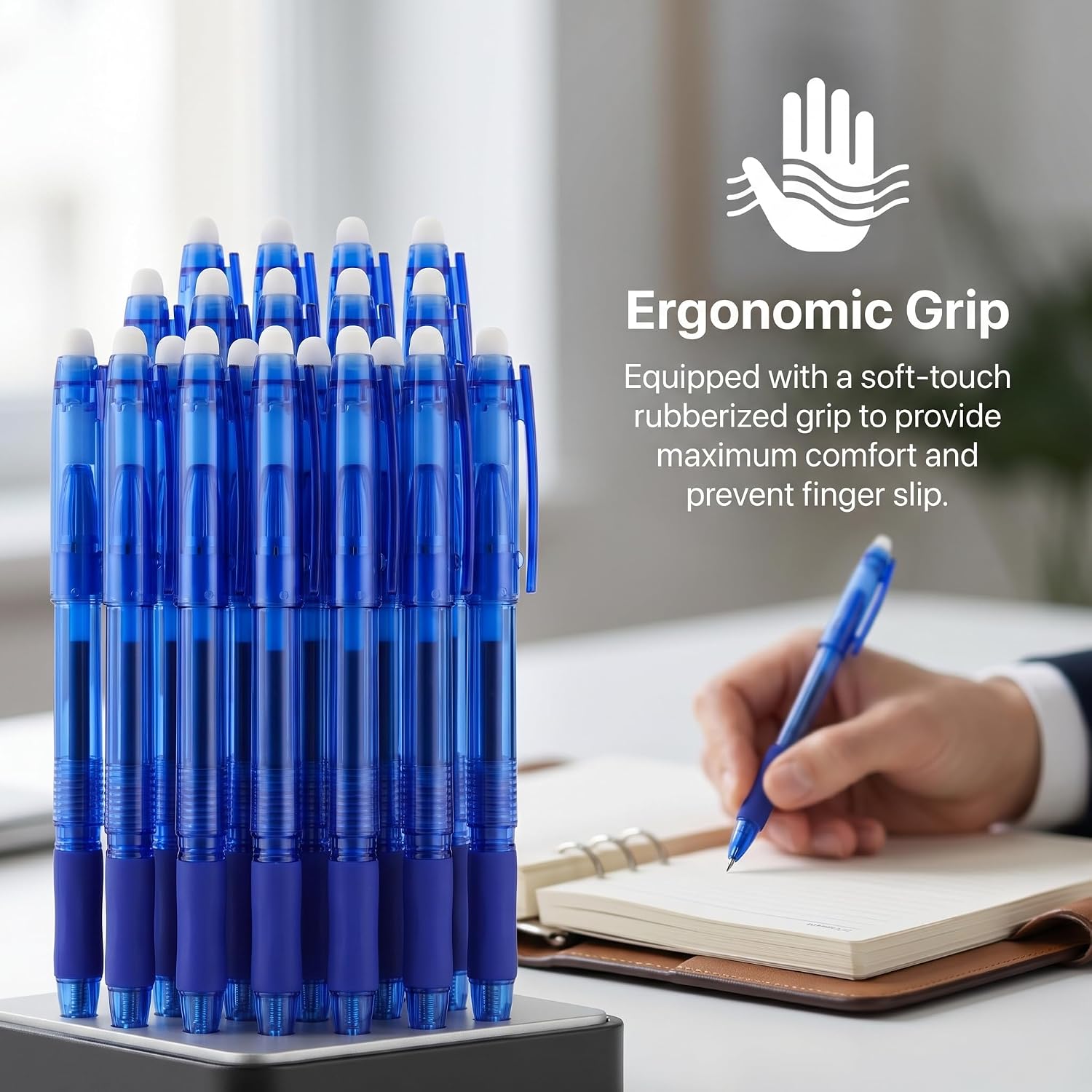 Heat-Erased Rewritable Capped Gel Pens, 12-Pack Blue 0.7mm Fine Point, Smooth-Writing Office Stationery for Drawing, Planner Use