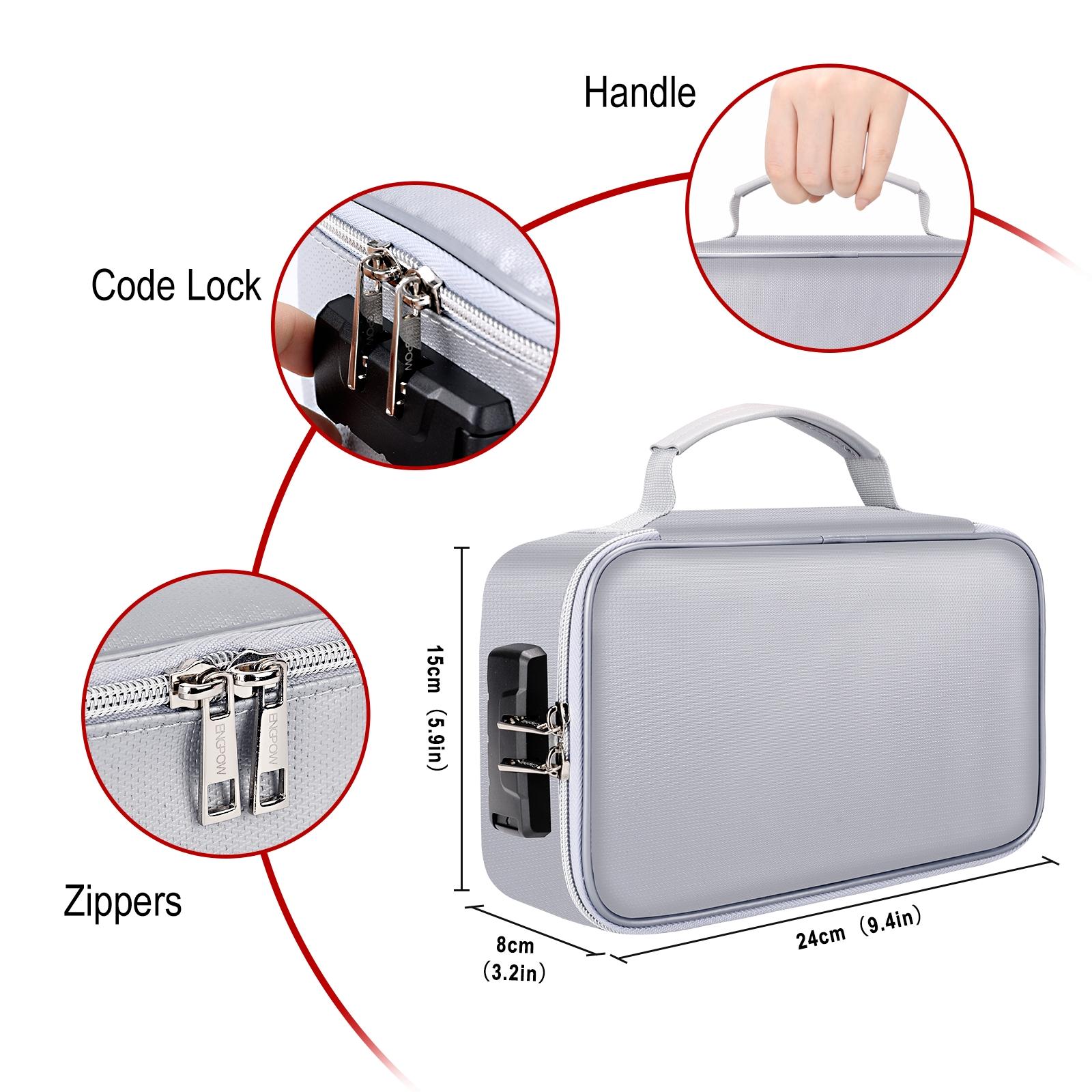 Small Silver Color Lockable Fireproof Waterproof File Bag, Essential Portable Item for Home Office and Travel, Secure Document Storage Solution