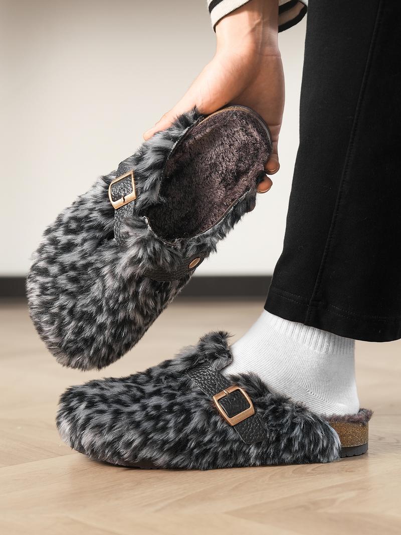 Women Men High-Quality Faux Fur, Classic Animal Pattern, Wide Fit Leopard Design, Perfect Holiday Gift, Warm Winter Shoes, Slip On Clog