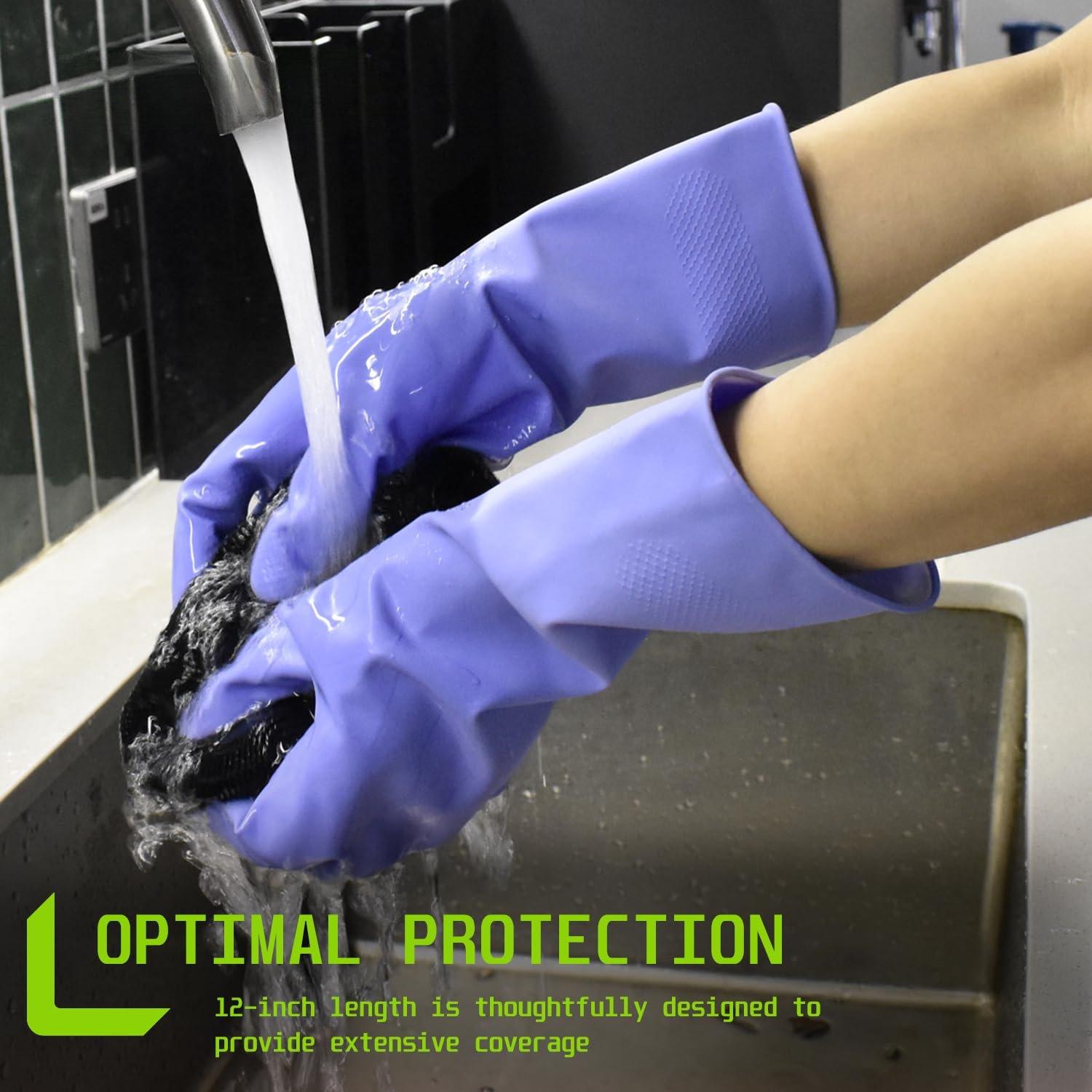 Rubber chen Cleaning Gloves,  Dishwashing Gloves, Non-Slip, with Flocked Liner, 3 Pairs (+Yellow+Blue) (Medium)